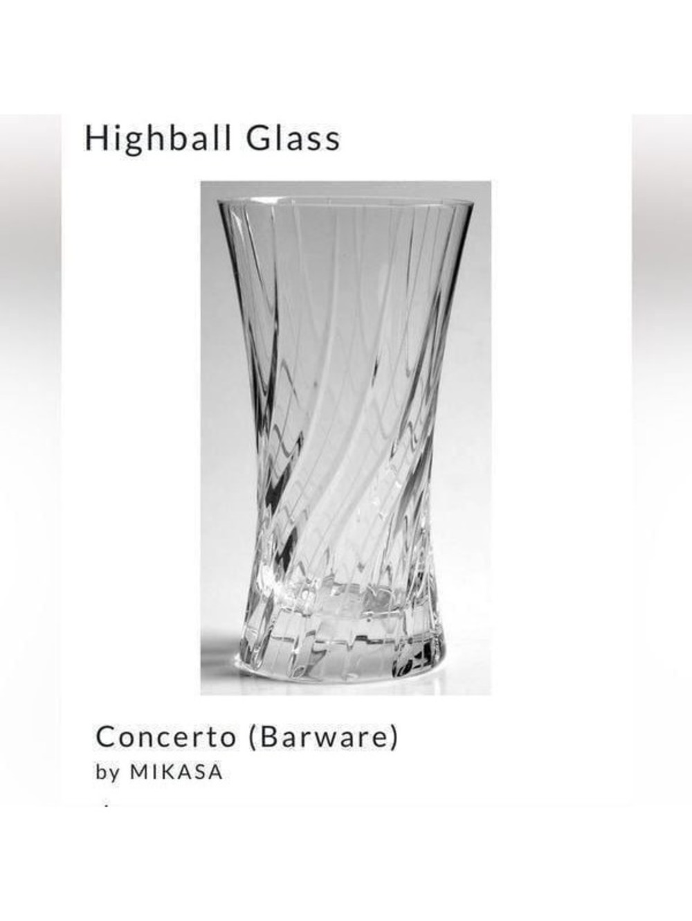 Mikasa Concerto Barware Highball Water Tall 5 3/4” Swirl Crystal Glass